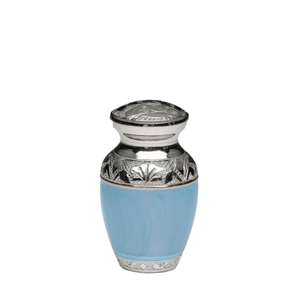 KEEPSAKE Nickel Plated Brass Urn -1528- Fleur-de-Lis Blue