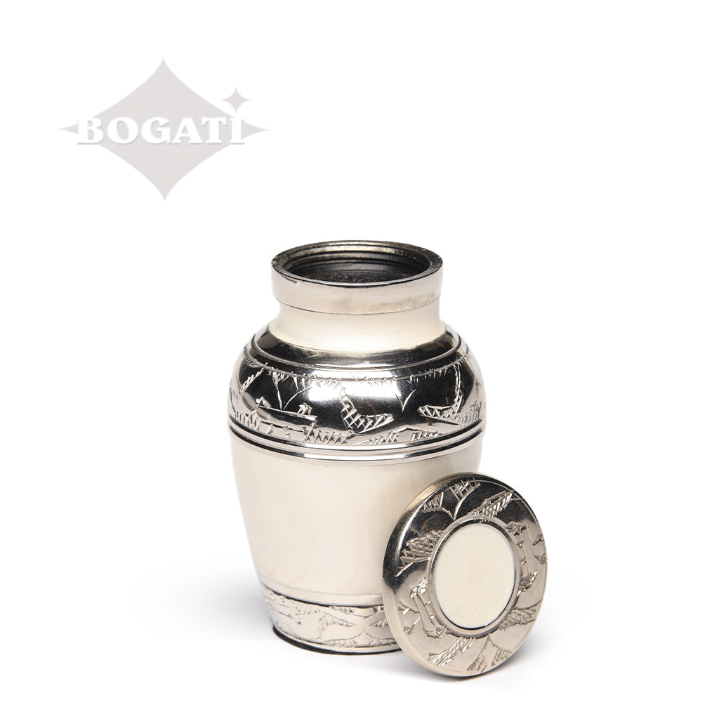 KEEPSAKE Nickel Plated Brass Urn -1528- Fleur-de-Lis