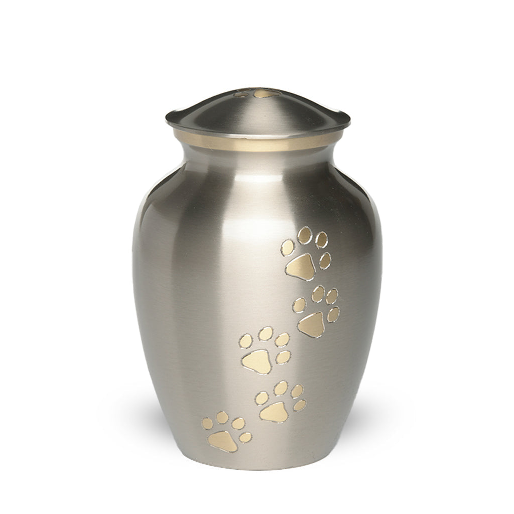 MEDIUM Brass Pet Urn -’Paws to Heaven’ Pewter-Gold