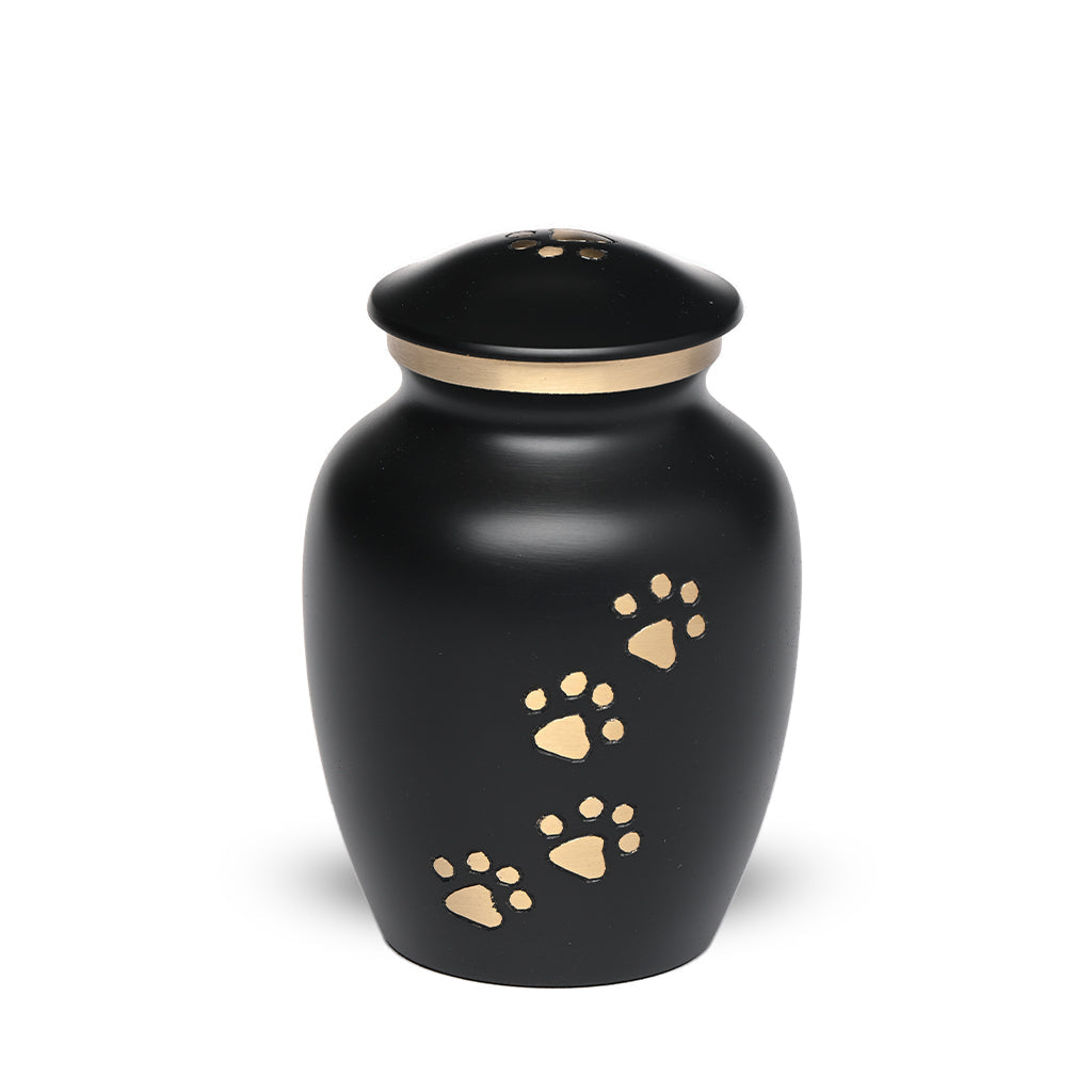 SMALL Brass Pet Urn -"Paws to Heaven" Black-Gold