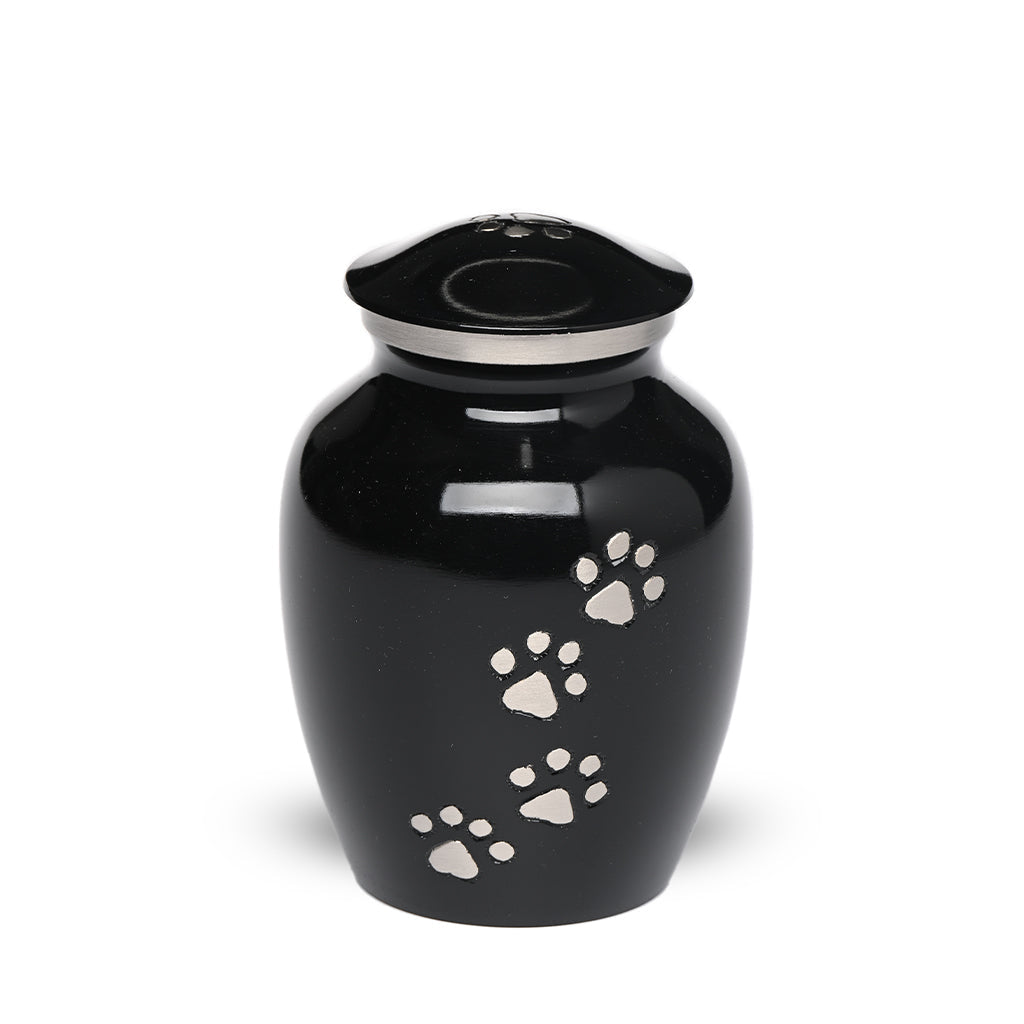 SMALL Brass Pet Urn -"Paws to Heaven" Black-Silver