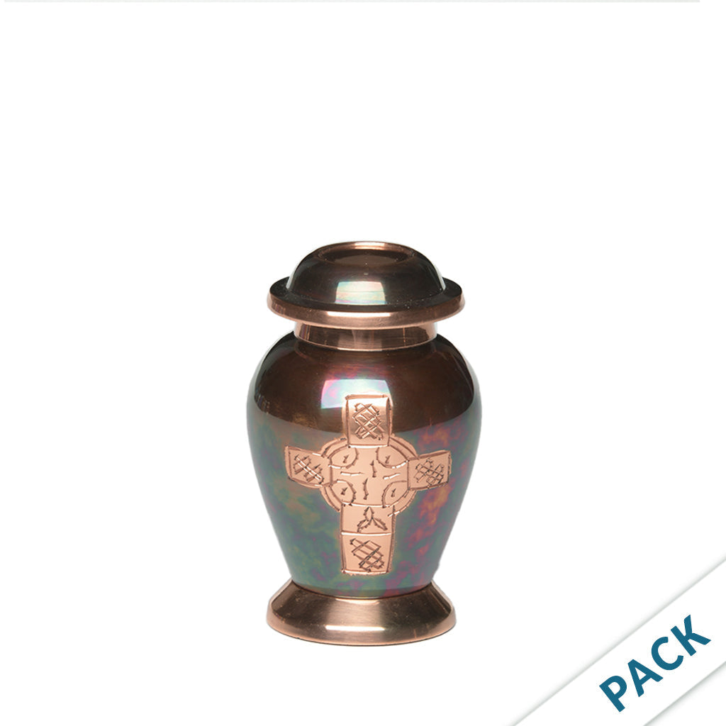 KEEPSAKE - Brass Urn -1958- Iridescent Copper Overlay - Pack of 10 Celtic Cross