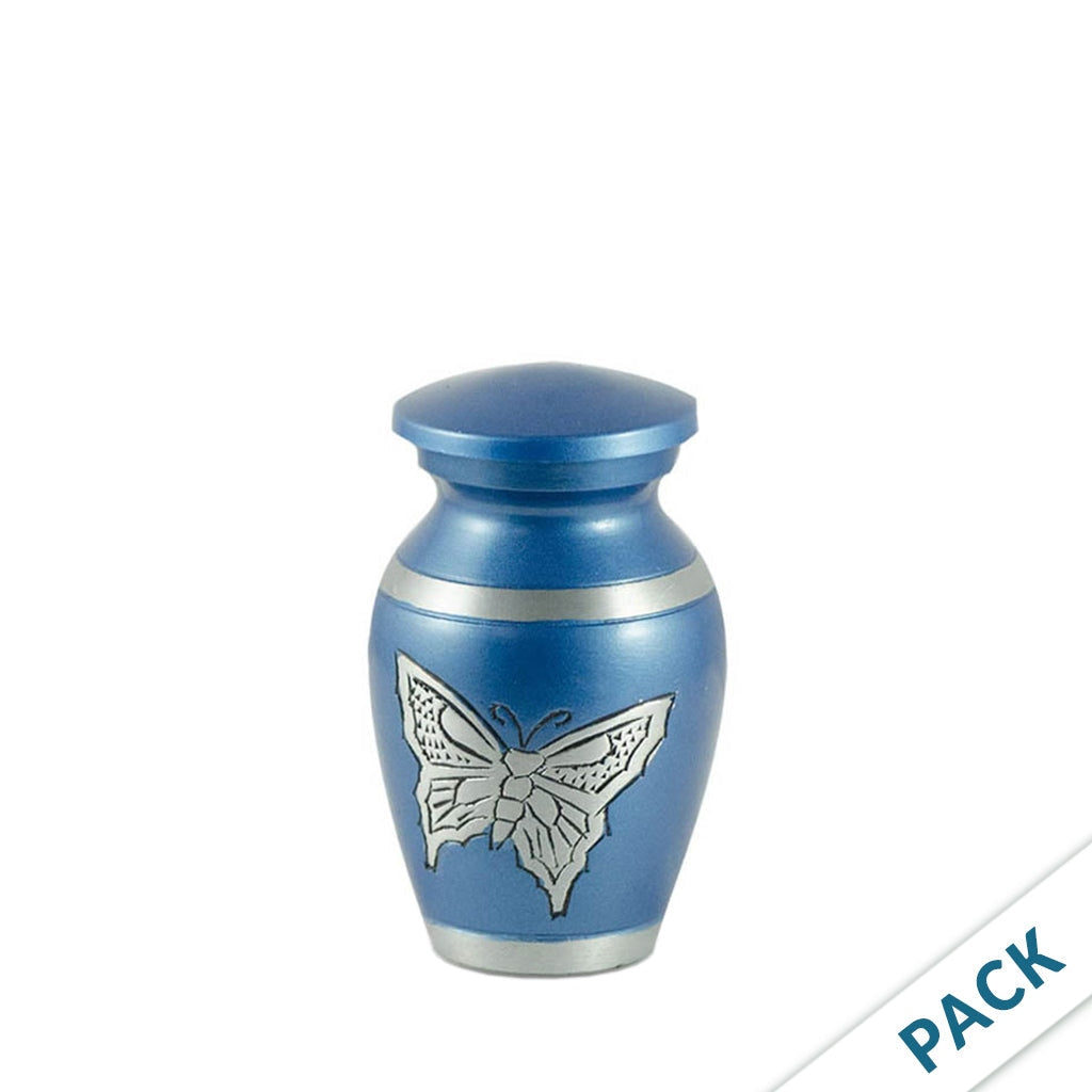 CLEARANCE - KEEPSAKE Alloy urn-2406- BLUE with BUTTERFLY - Pack of 10