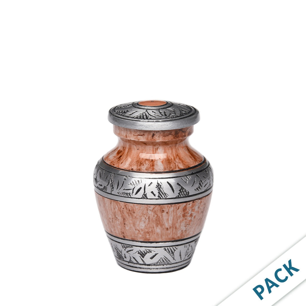KEEPSAKE -Classic Alloy Urn -3251– Washed Brown & White - Leaves and Vines - Pack of 10