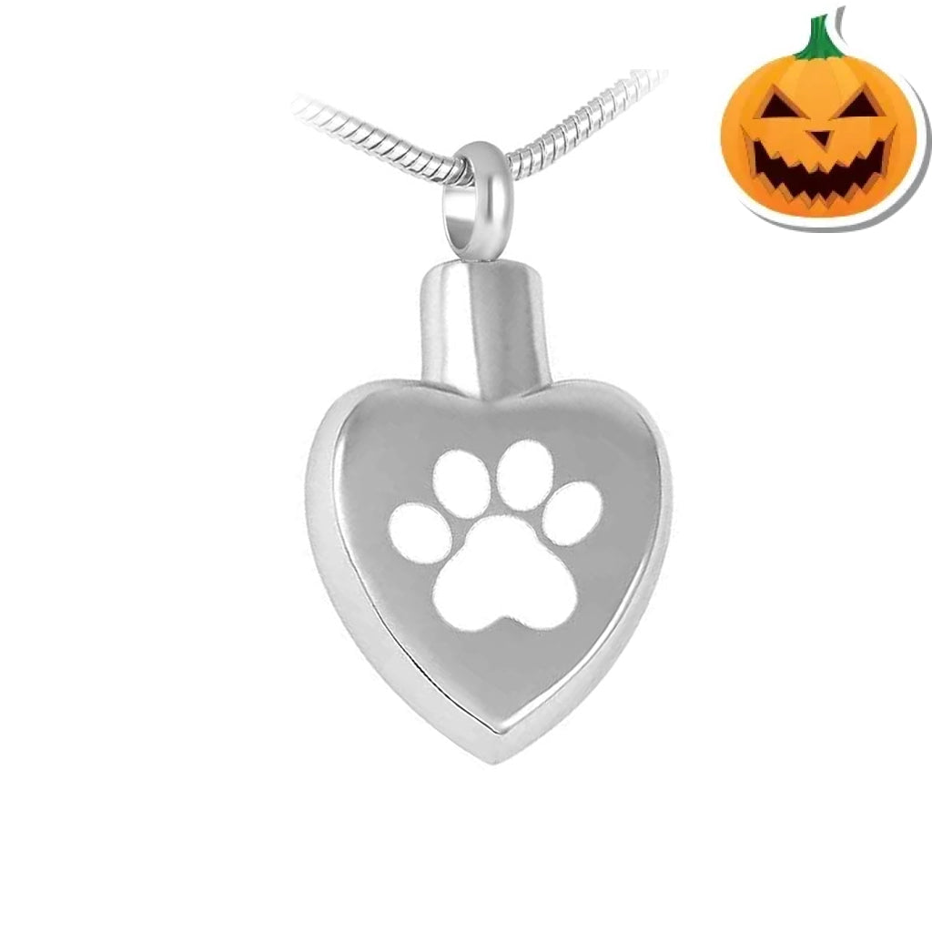 J-272 - Single White Paw Print Heart - Pendant with Chain