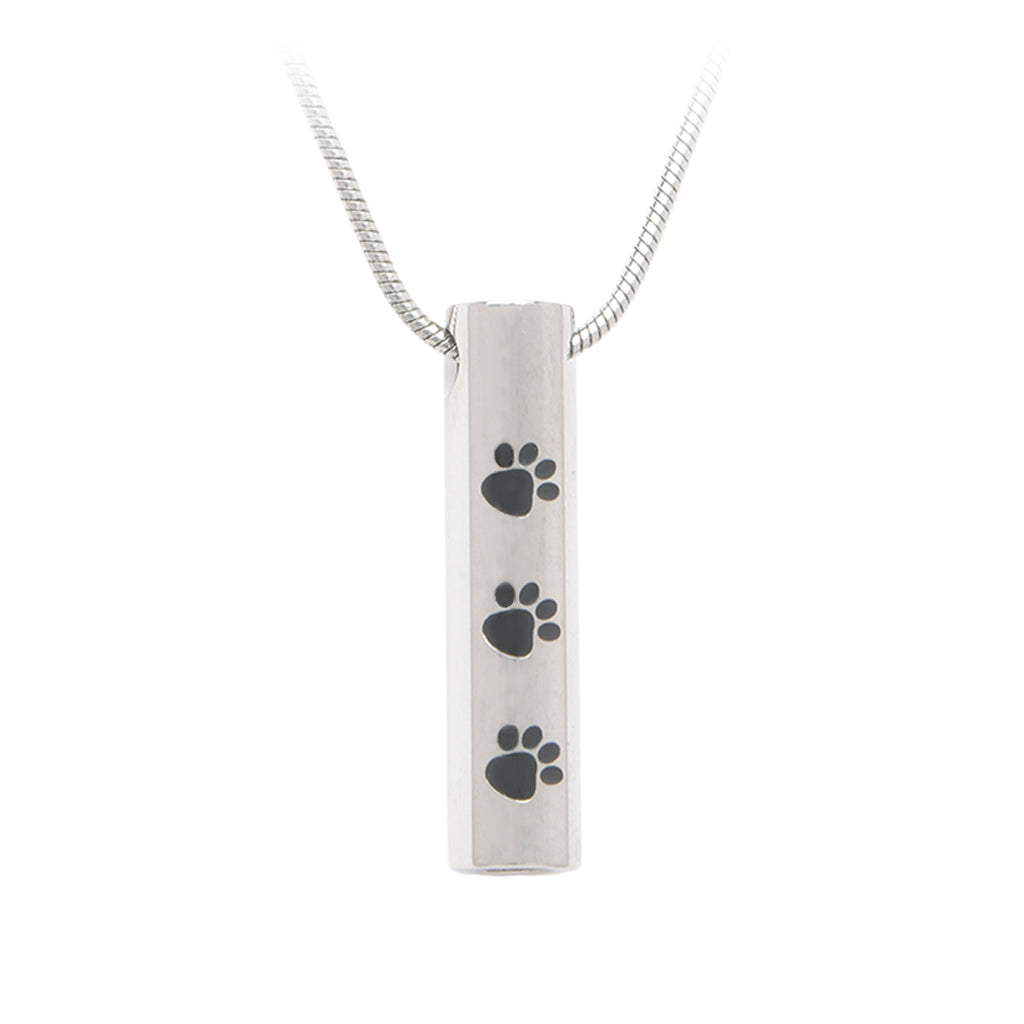 J-473 Cylinder with Three Paw Prints - Cremation Pendant with Chain