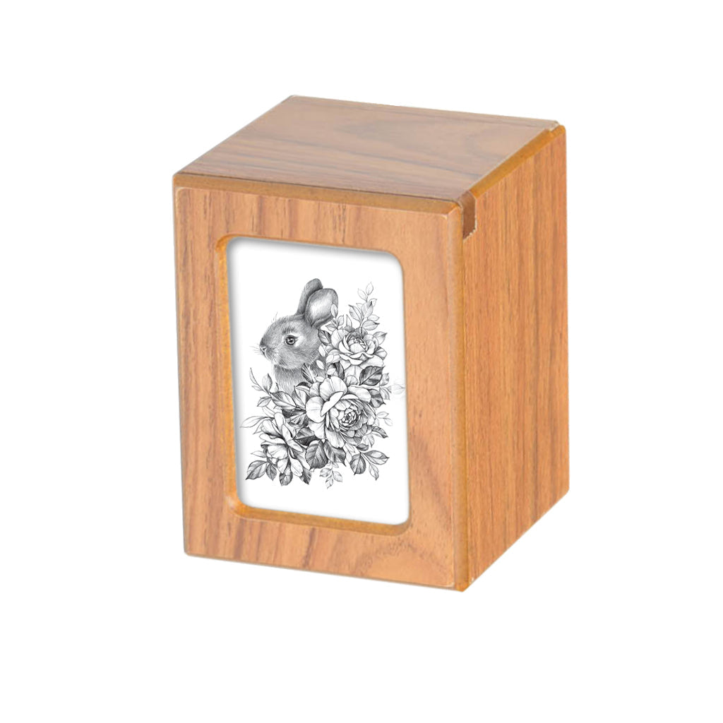 SMALL PY06 Photo Frame Urn - Black & White Rabbit Drawing Brown
