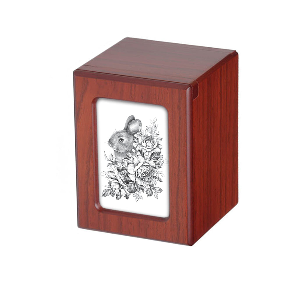 SMALL PY06 Photo Frame Urn - Black & White Rabbit Drawing Cherry