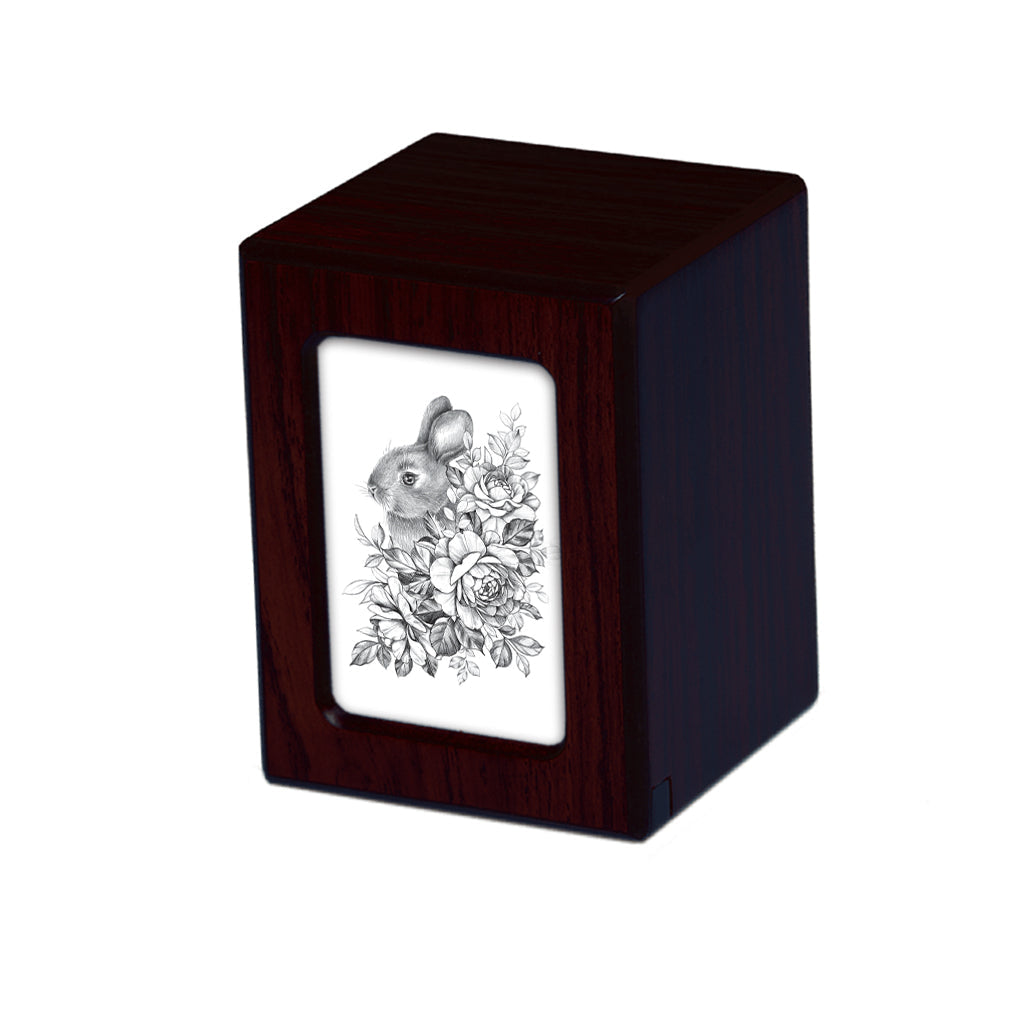 SMALL PY06 Photo Frame Urn - Black & White Rabbit Drawing Dark Cherry