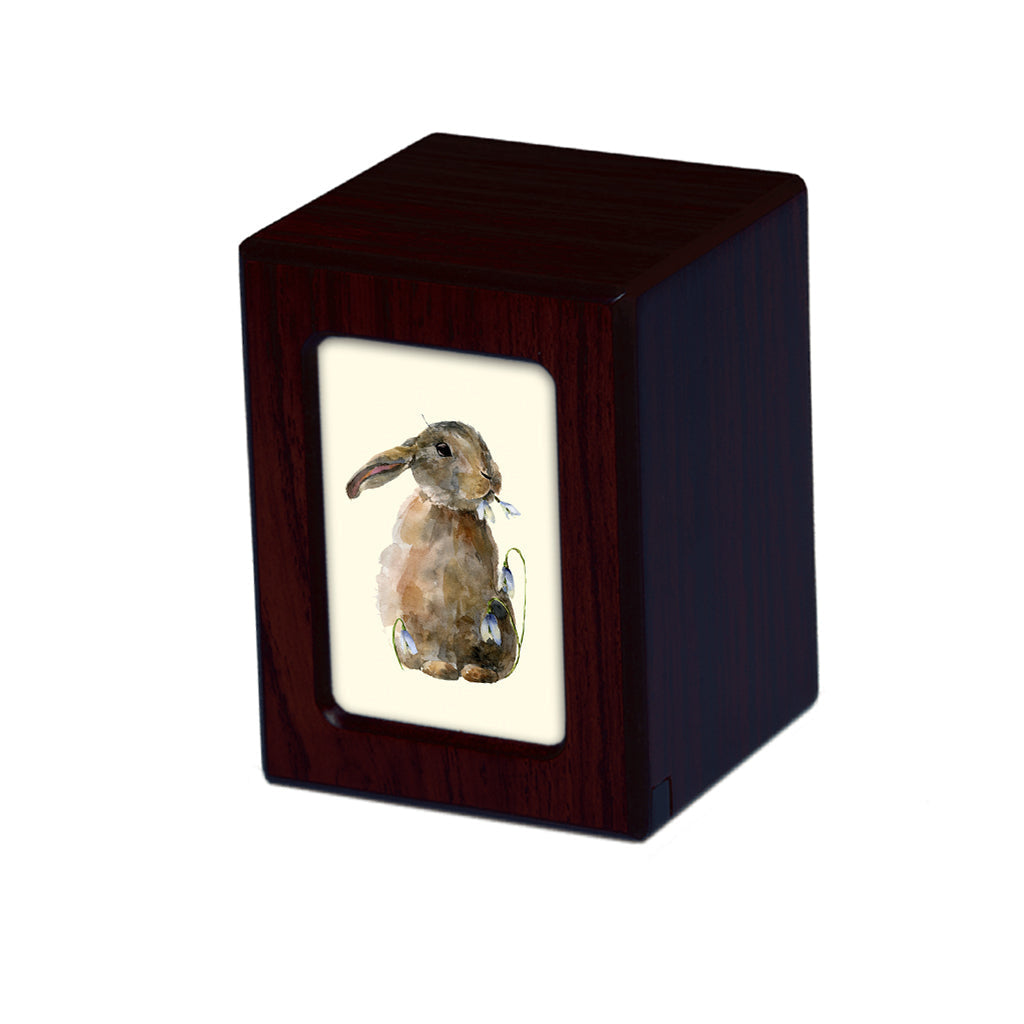 SMALL PY06 Photo Frame Urn - Watercolor Brown Rabbit Dark Cherry