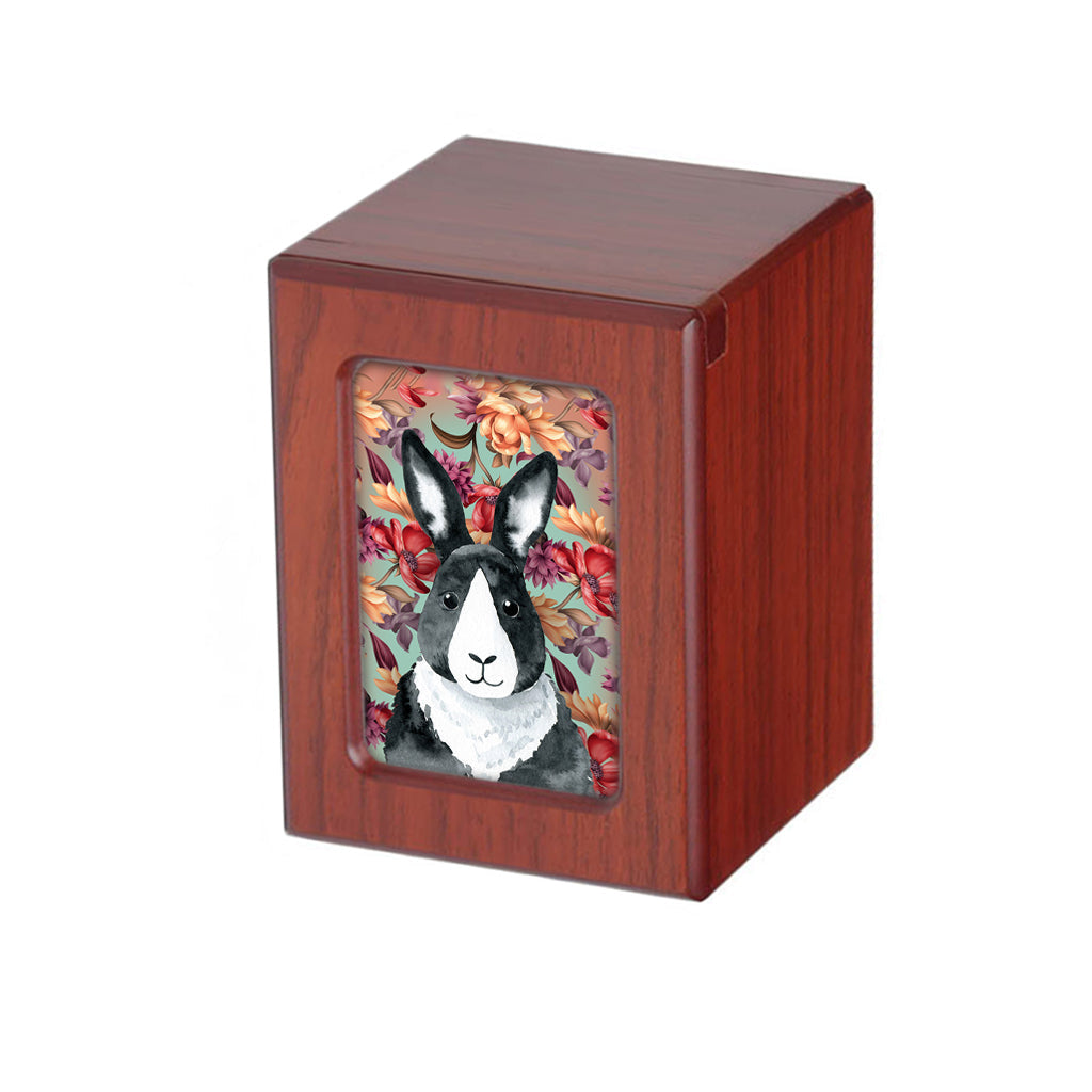 SMALL PY06 - Black & White Rabbit with Floral Background Cherry