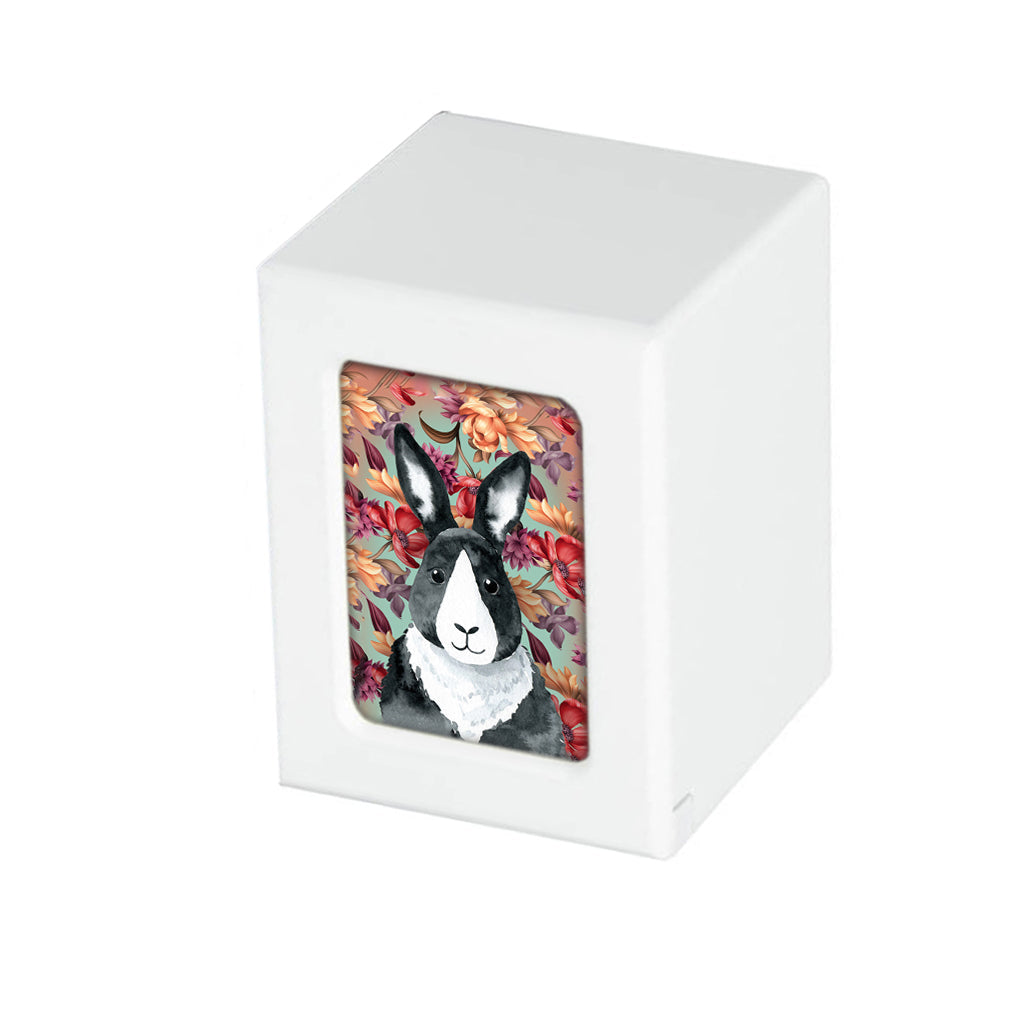 SMALL PY06 - Black & White Rabbit with Floral Background White