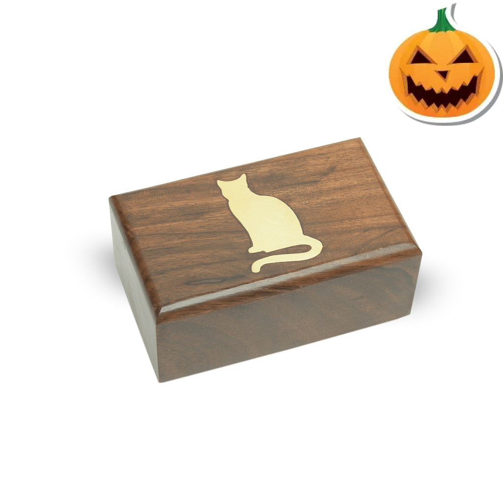 EXTRA SMALL Rosewood urn with Brass CAT inlay