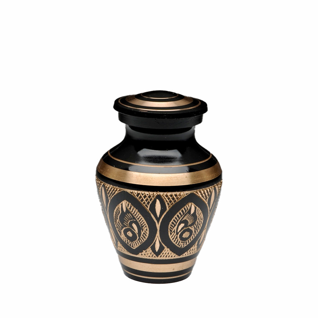 CLEARANCE - KEEPSAKE -Brass Urn -1570- Hand Etched Art Deco - Black & Gold