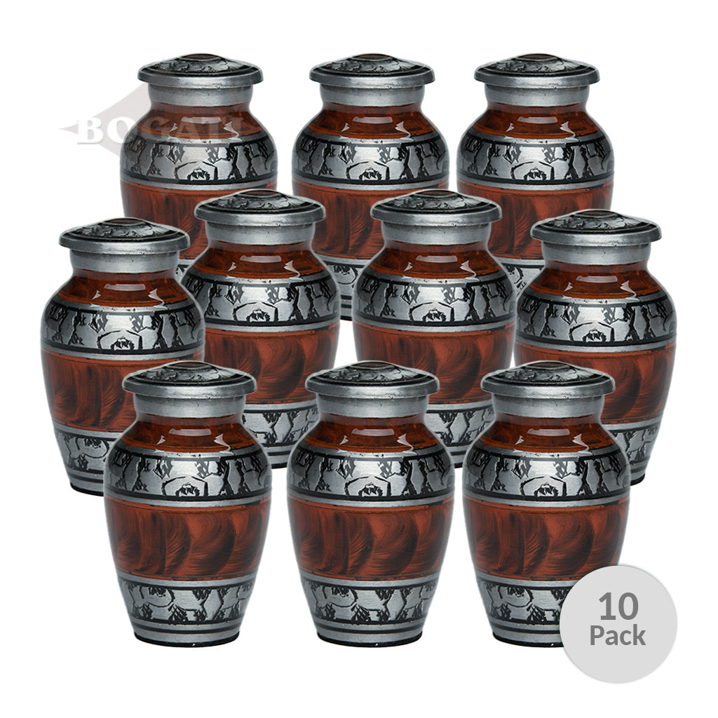 KEEPSAKE -Classic Alloy Urn -3250– ESPRESSO BROWN with FEATHERED BAND - Pack of 10
