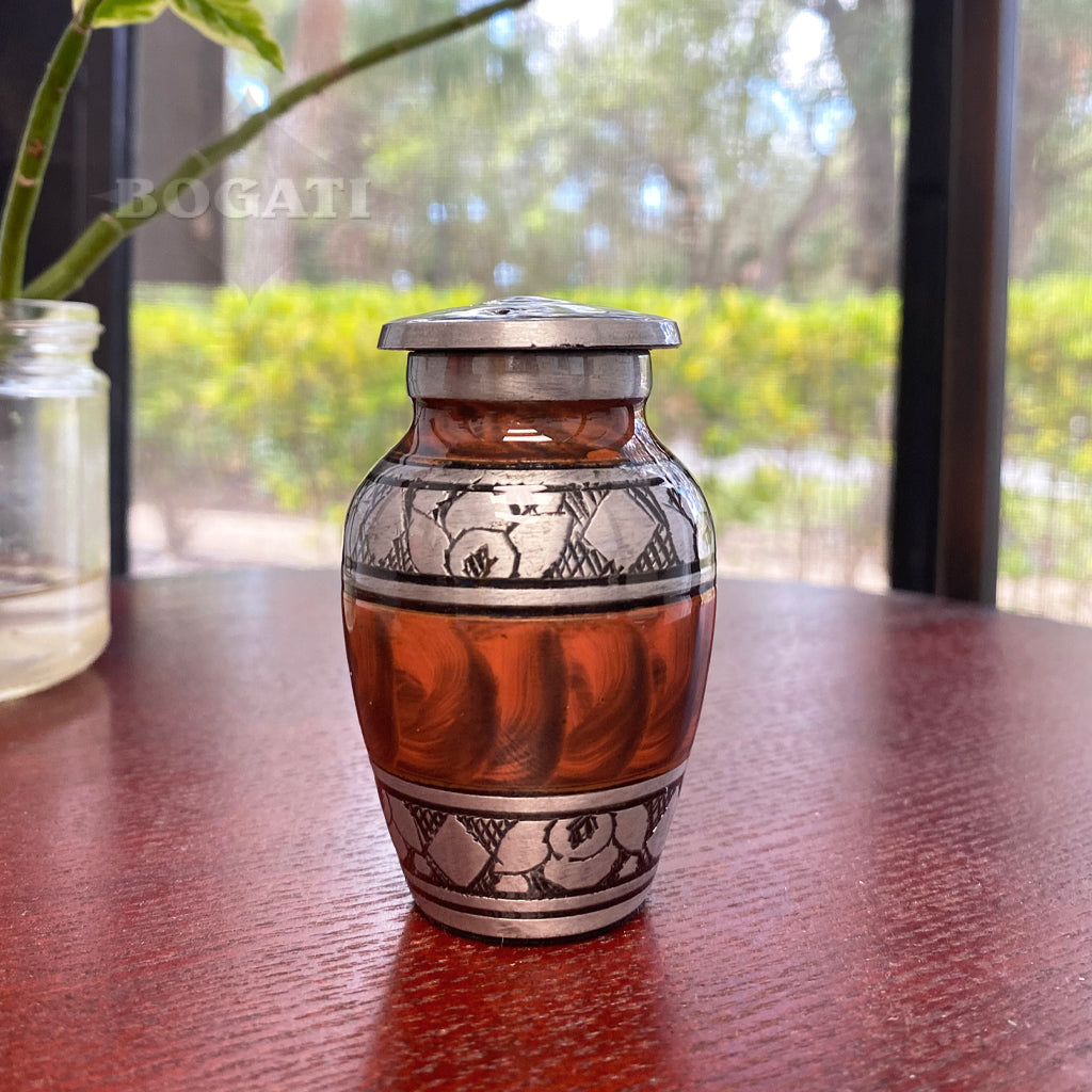 KEEPSAKE -Classic Alloy Urn -3250– ESPRESSO BROWN with FEATHERED BAND - Pack of 10