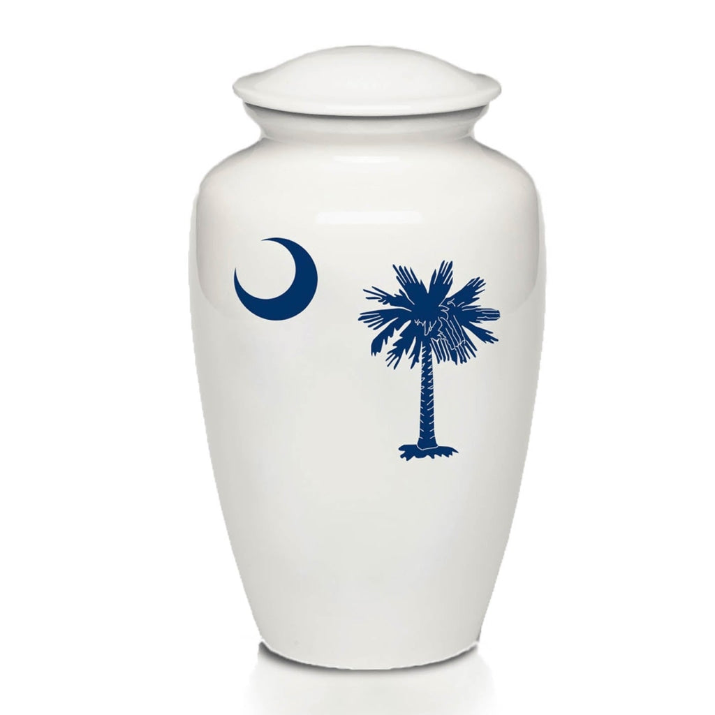 IMPERFECT SELECTION - ADULT -Classic Alloy Urn -4000– WHITE with SOUTH CAROLINA Design Bogati©