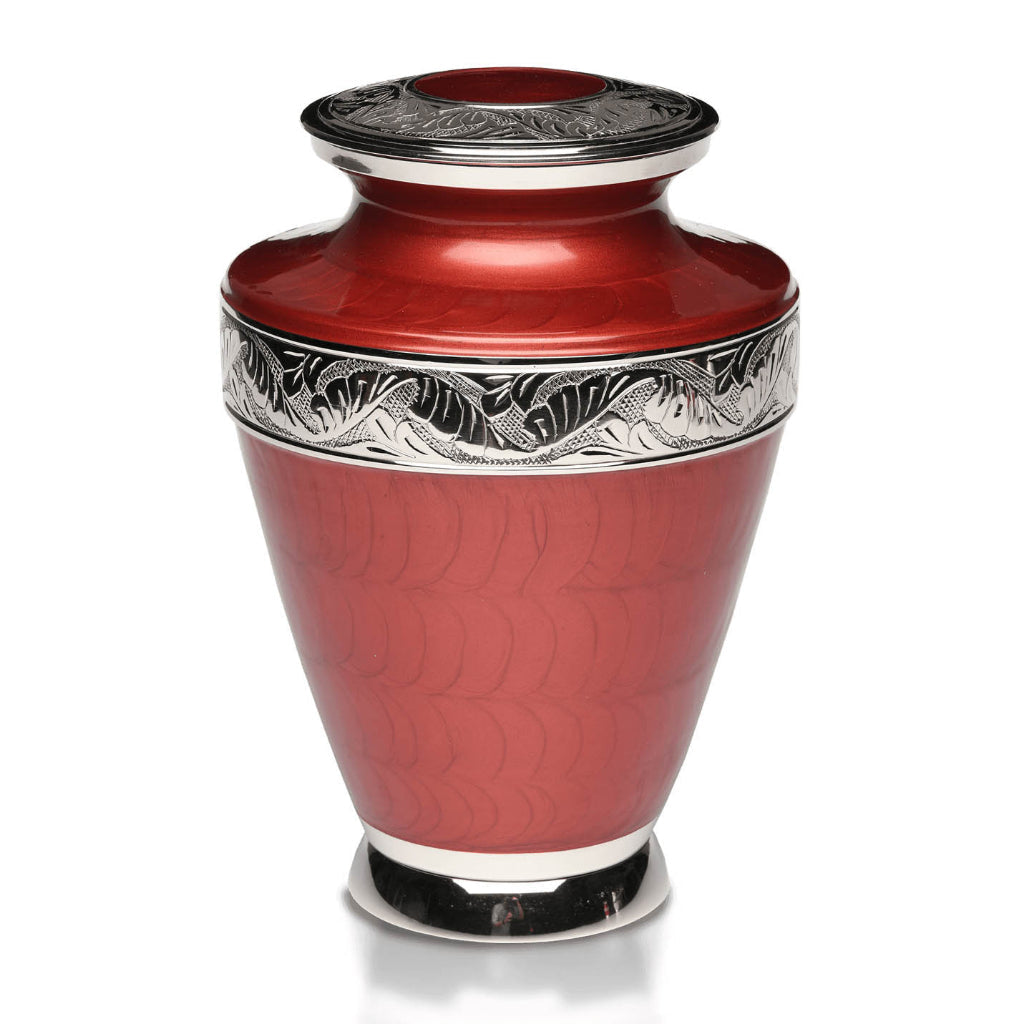 IMPERFECT SELECTION - ADULT Nickel plated Brass urn -SD8804- Enamel finish Rust Red