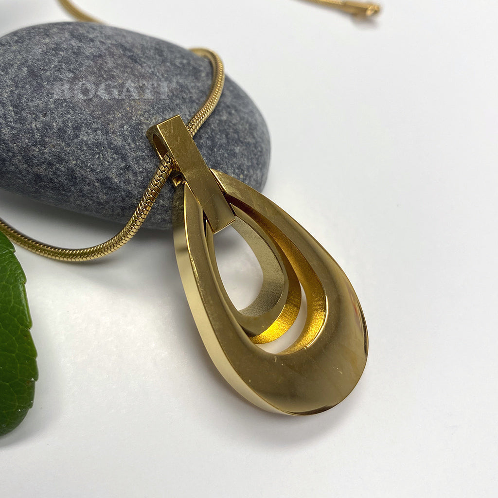 CLEARANCE J-000 - Double Teardrop - Gold-tone - Pendant with Chain