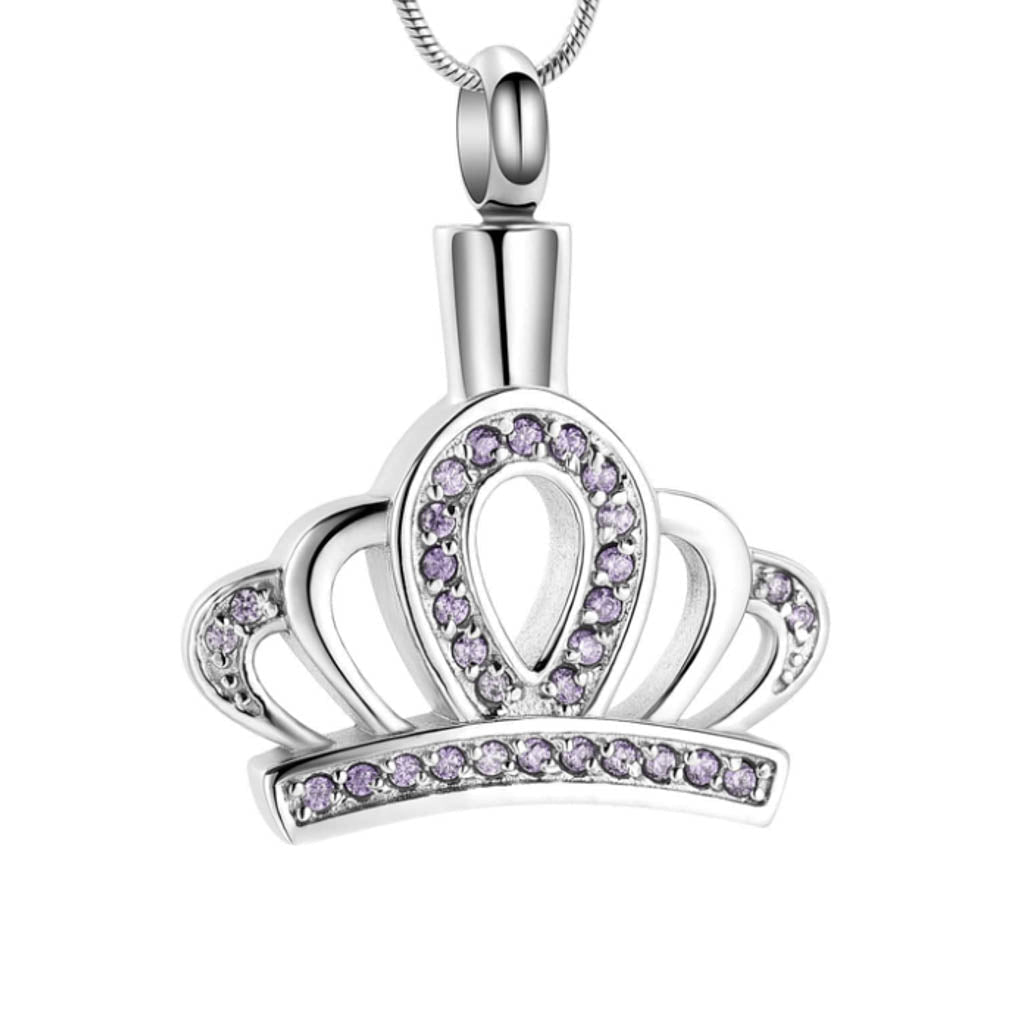 CLEARANCE J-117 Silver-tone Crown with Purple Rhinestones - Pendant with Chain