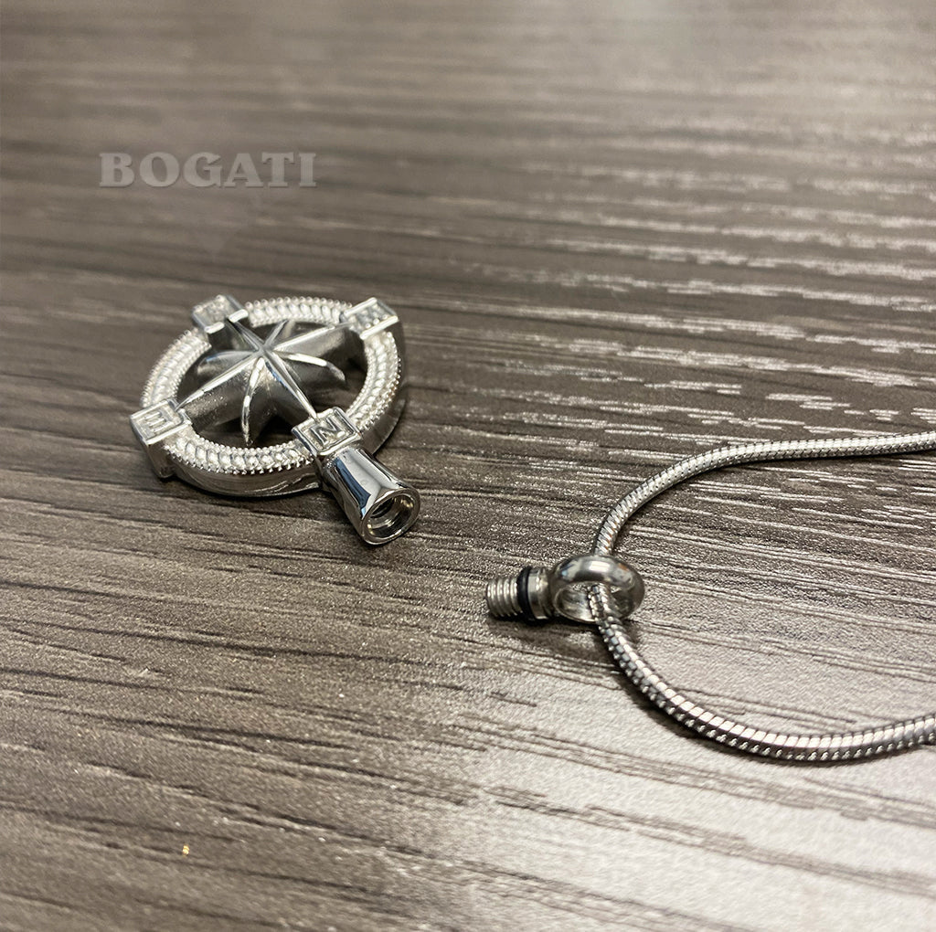 J-124 - NorthStar Compass - Silver-tone - Pendant with Chain