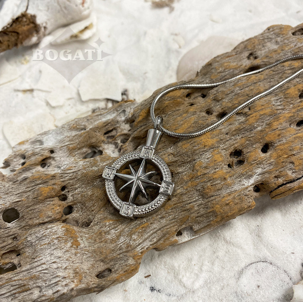 J-124 - NorthStar Compass - Silver-tone - Pendant with Chain