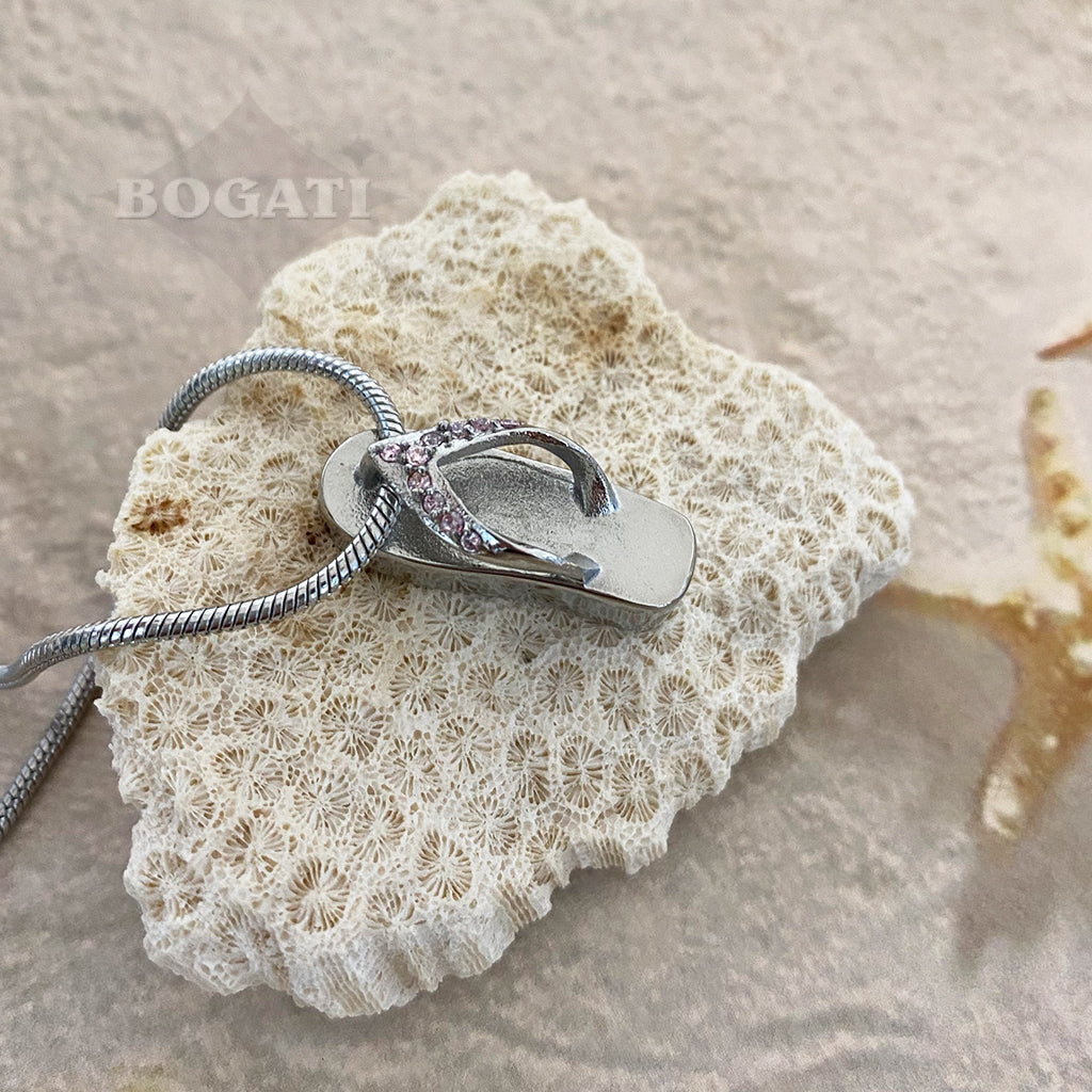 Pretty Flip-Flop pendant with pink rhinestones - Memorial Necklace
