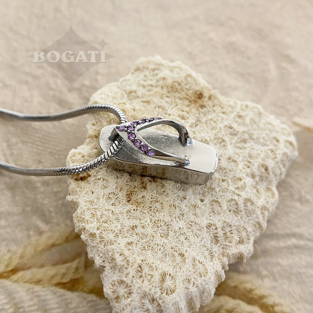 Pretty Flip-Flop pendant with purple rhinestones - Memorial Necklace