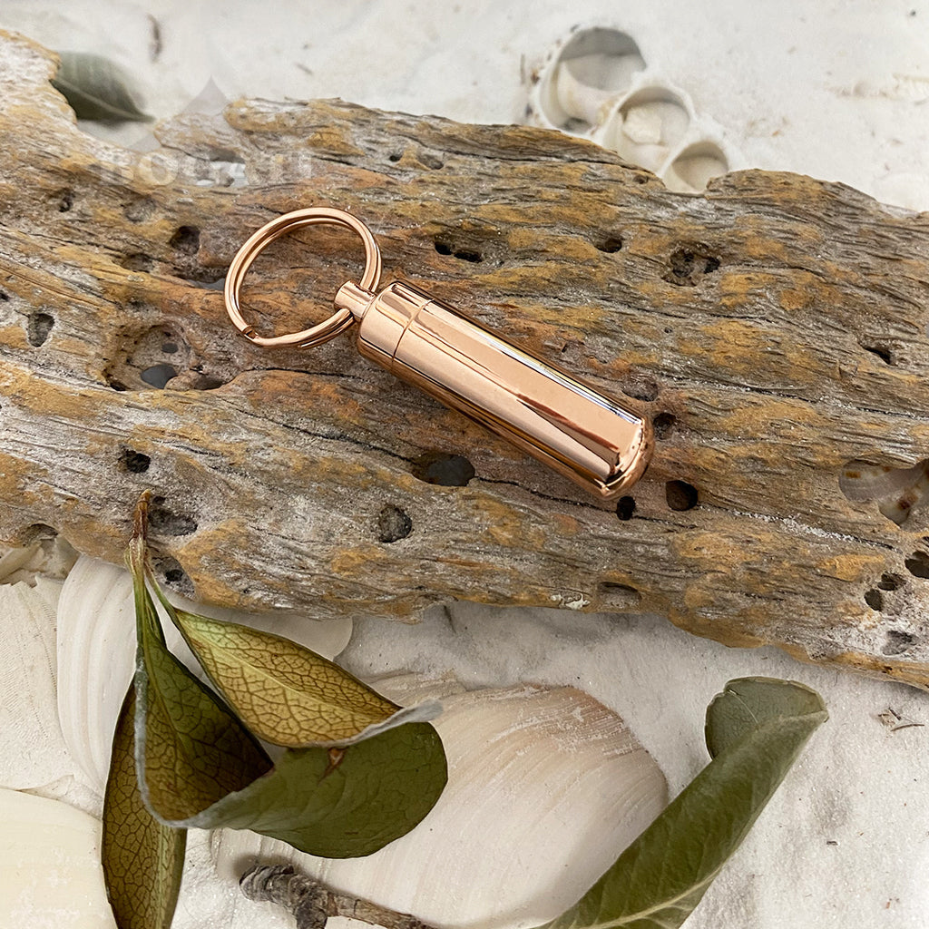 Cylinder with glass insert - Memorial Keychain - Rose Gold  color - Bogati- live picture