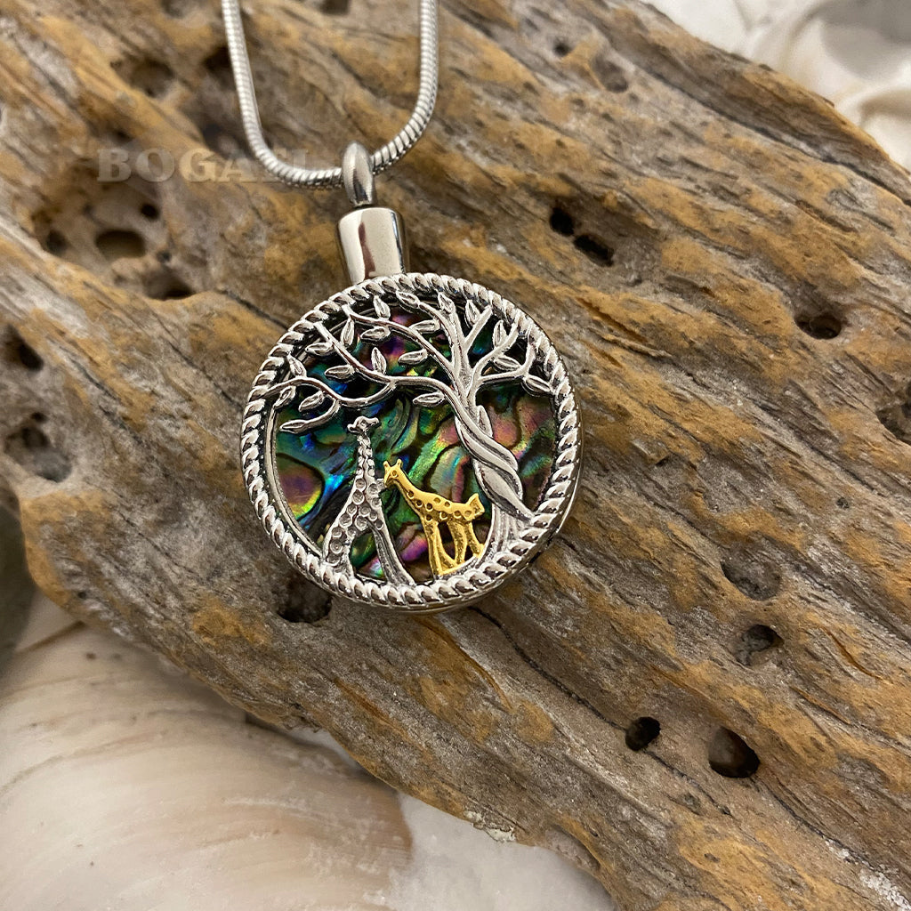 J-2110 - Giraffes on Abalone - Pendant with Chain