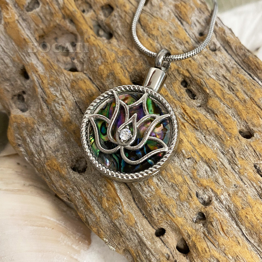 J-2115 - Lotus Flower on Abalone - Pendant with Chain
