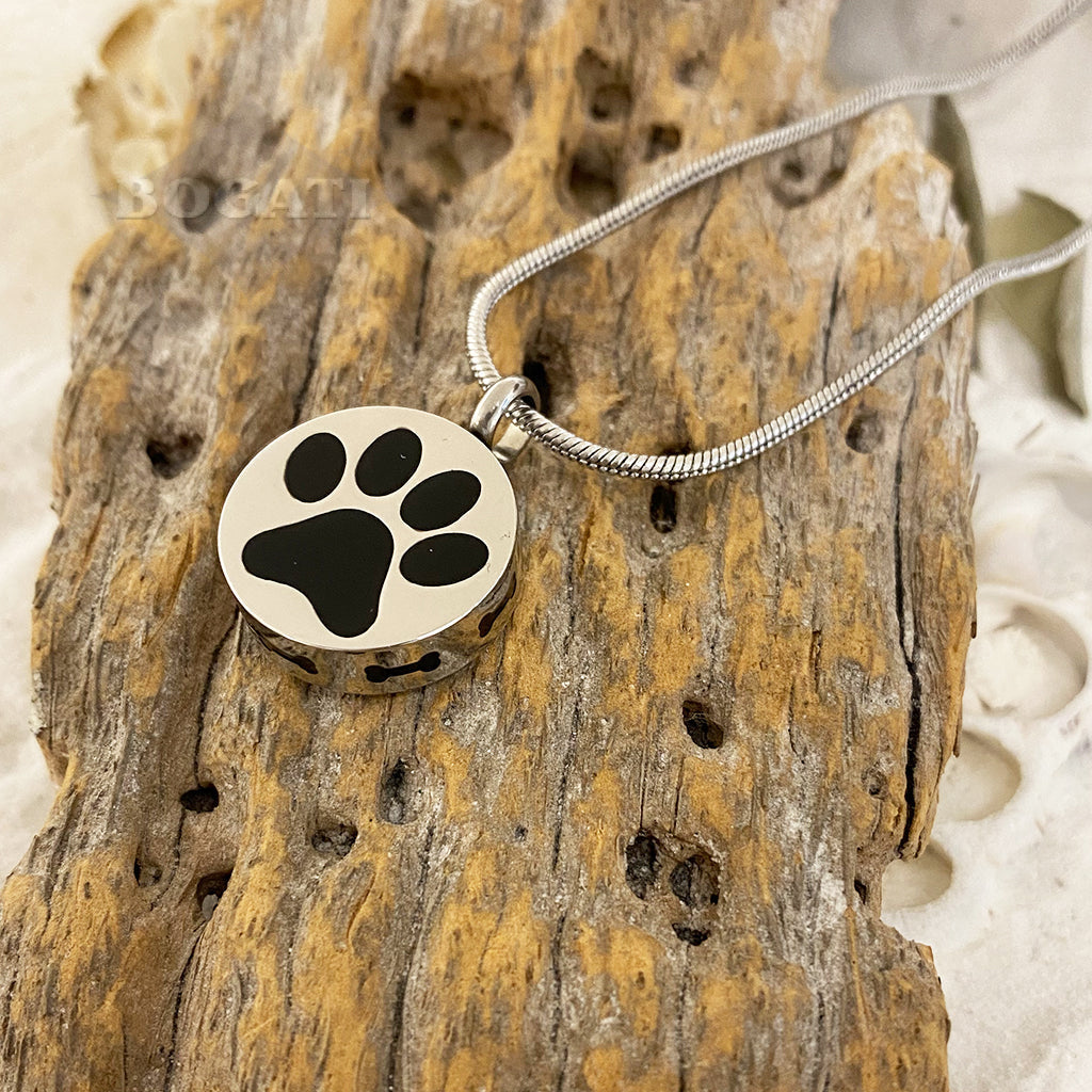 J-400 - Paw Print with Bones Circle - Pendant with Chain