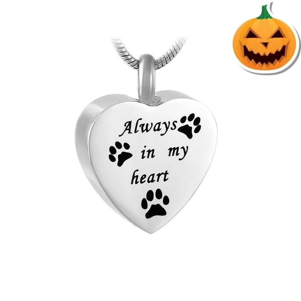 J-625 - Three Paw Print with “Always in my Heart” - Silver-tone - Pendant with Chain