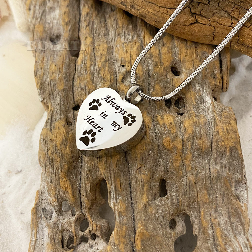 J-625 - Three Paw Print with “Always in my Heart” - Silver-tone - Pendant with Chain