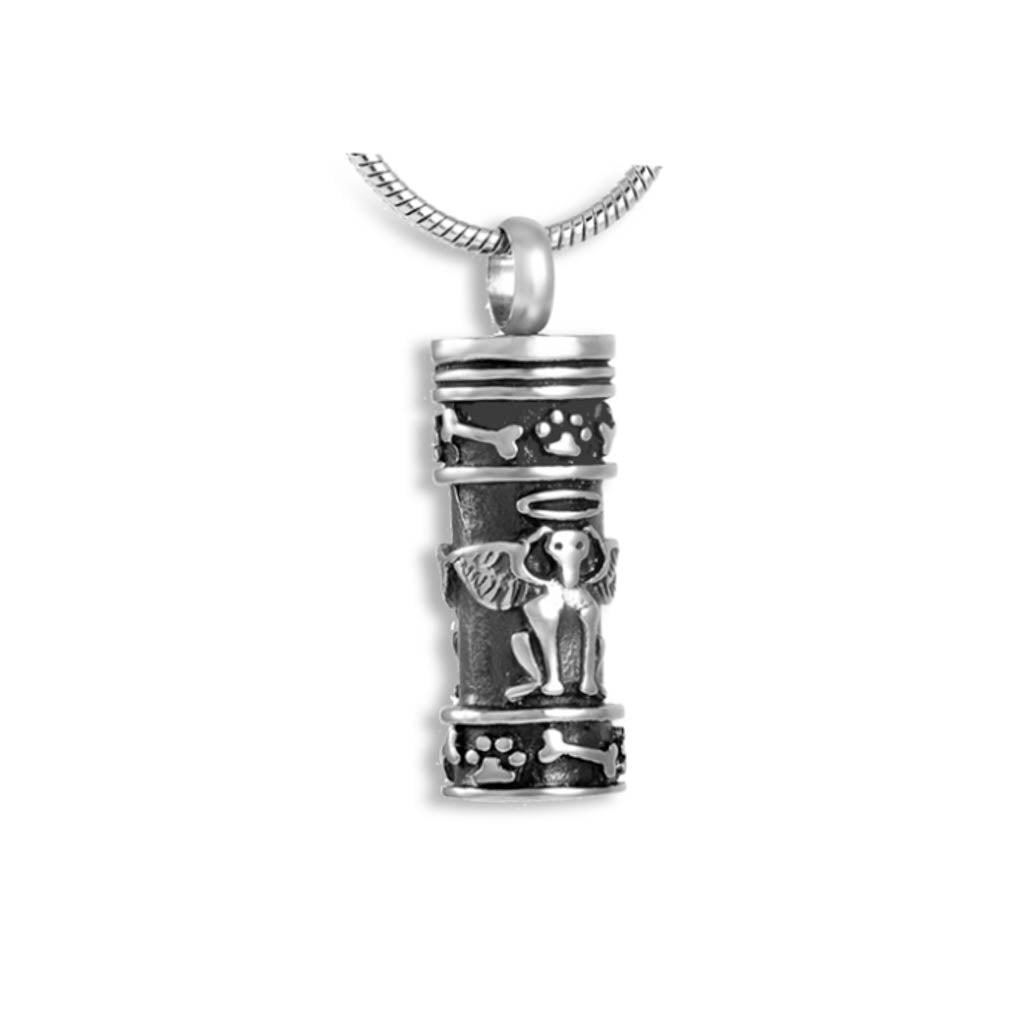J-628 - Guardian Dog with Paw Prints and Bones - Silver-tone - Pendant with Chain