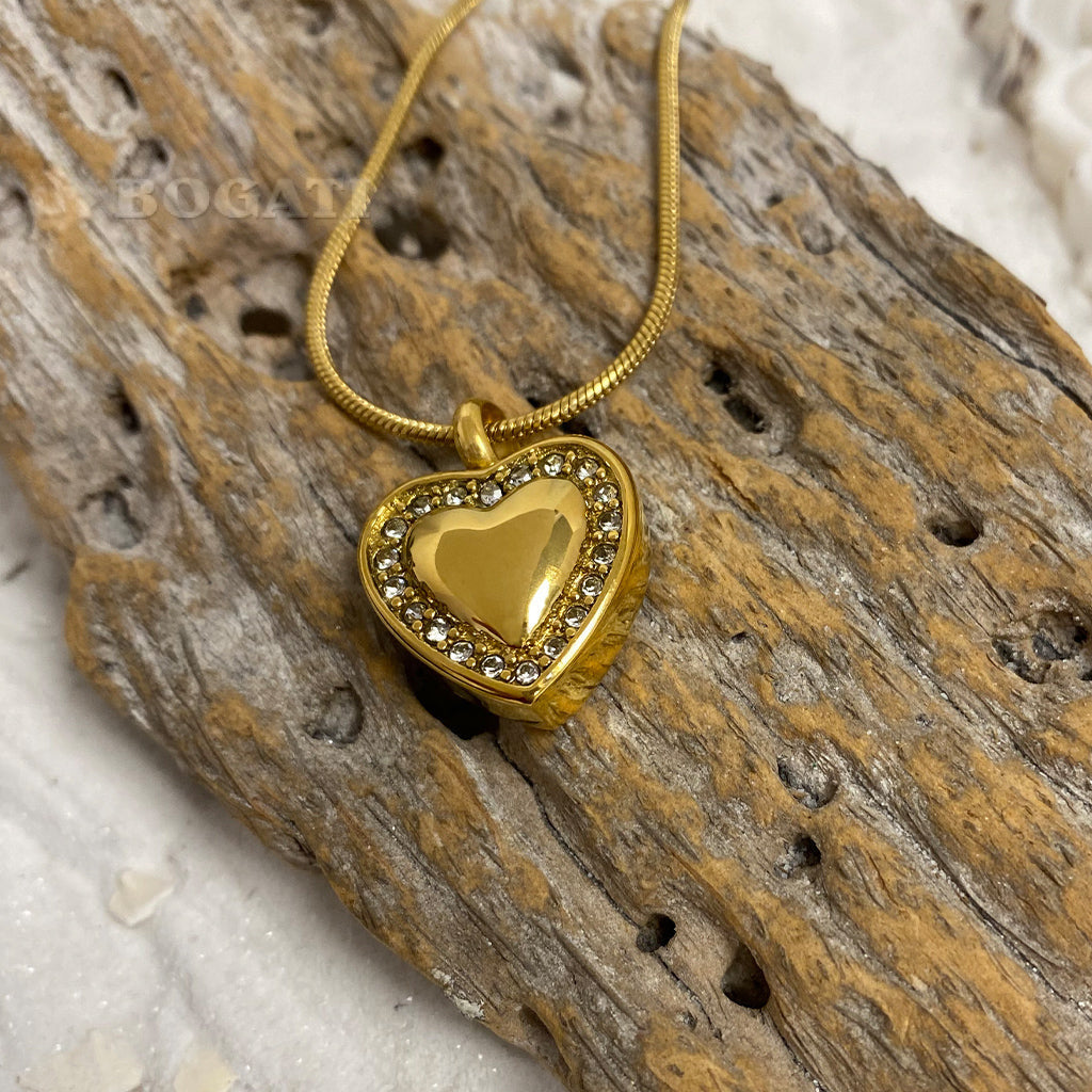 J-754- Heart with Rhinestones - Pendant with Chain