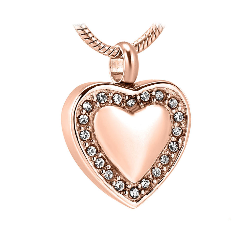 J-754- Heart with Rhinestones - Pendant with Chain - Rose Gold