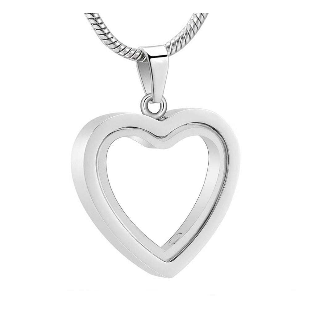 J-8887 - Fillable Glass Heart - Silver-tone - Pendant with Chain