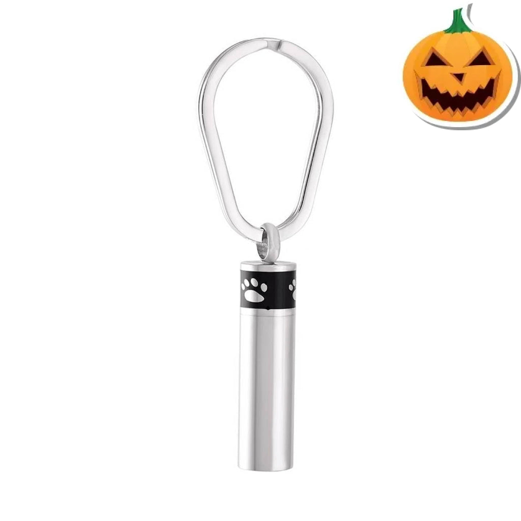 J-1278- Banded Paw Print Cylinder - Silver-tone- Keychain