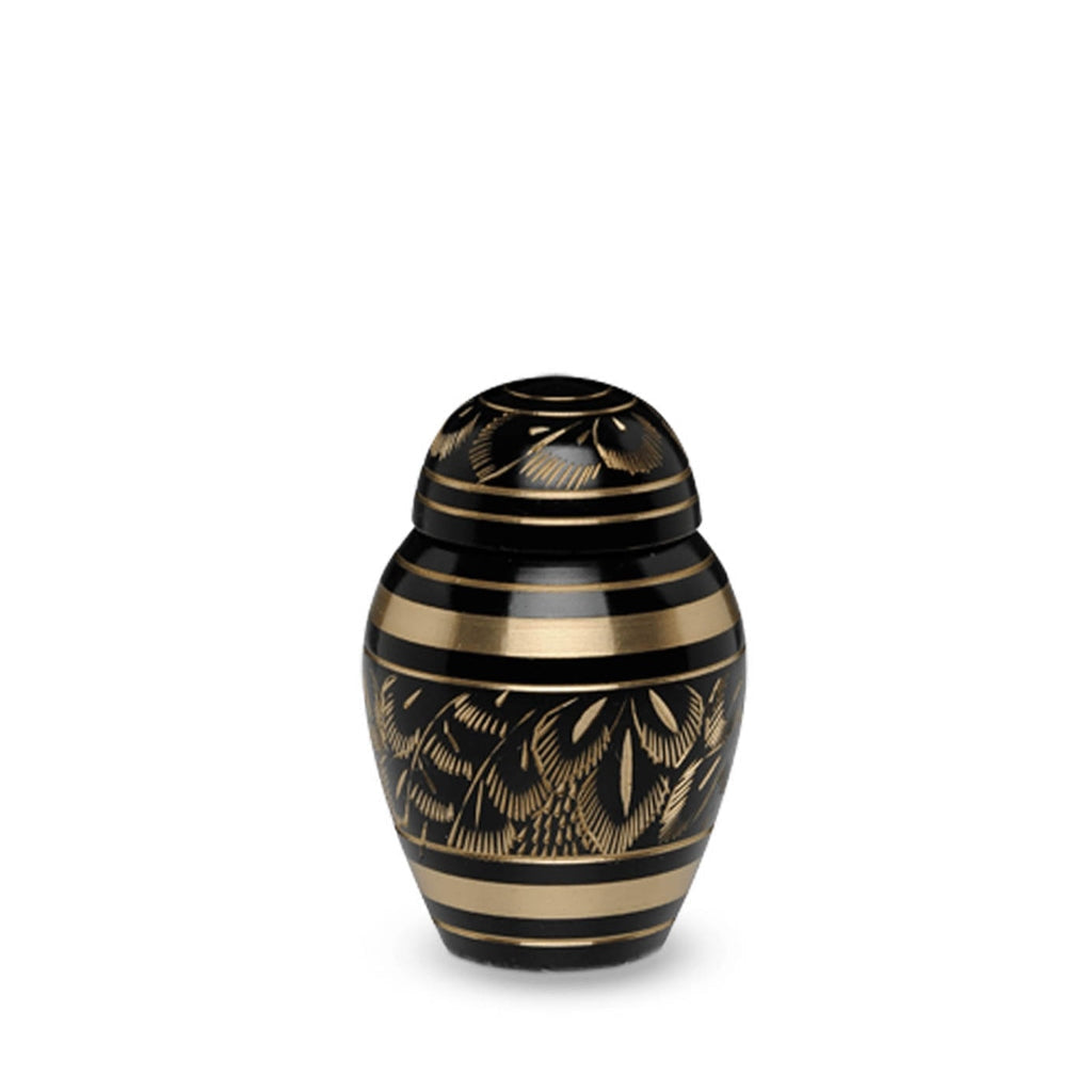 CLEARANCE - KEEPSAKE – Brass Urn -1509 - Etched Brass with Dome Top - Black and Gold