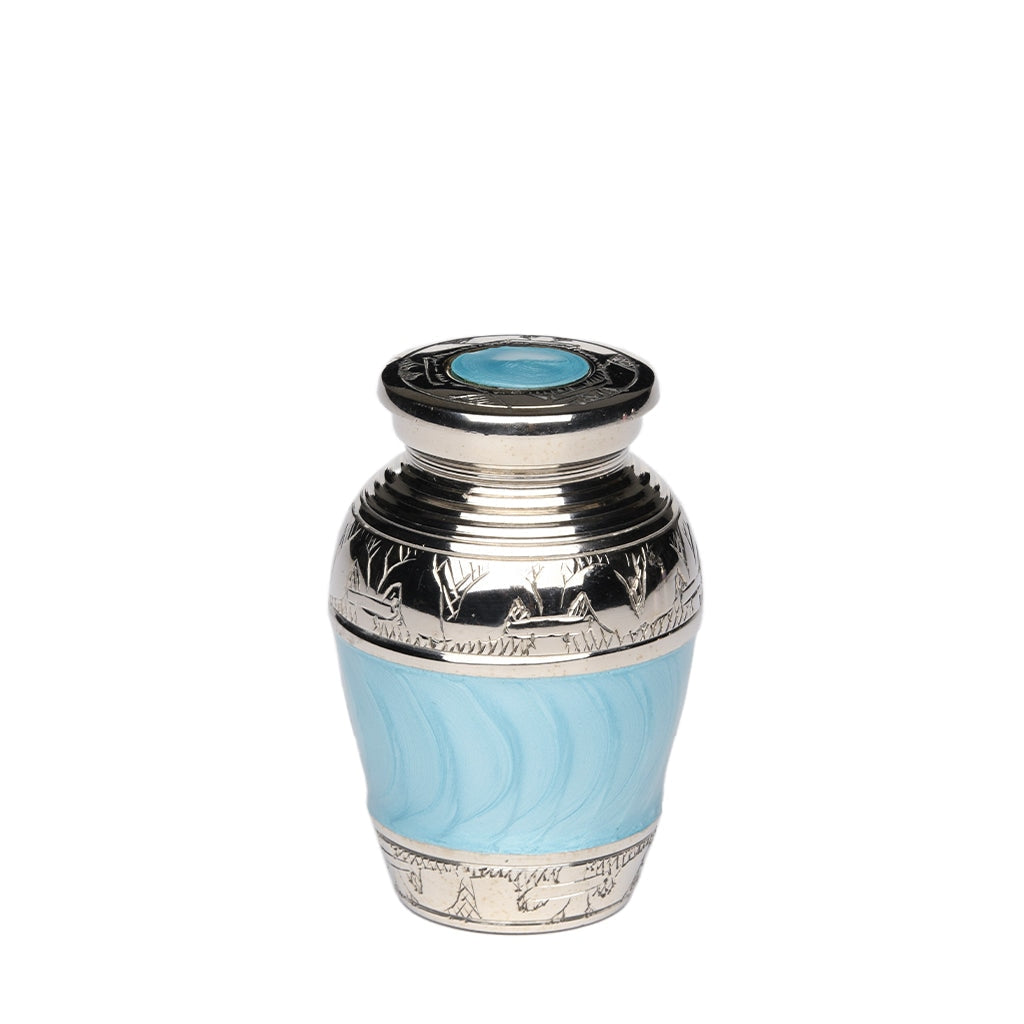 KEEPSAKE Nickel Plated Brass Urn -1528- Fleur-de-Lis Turquoise