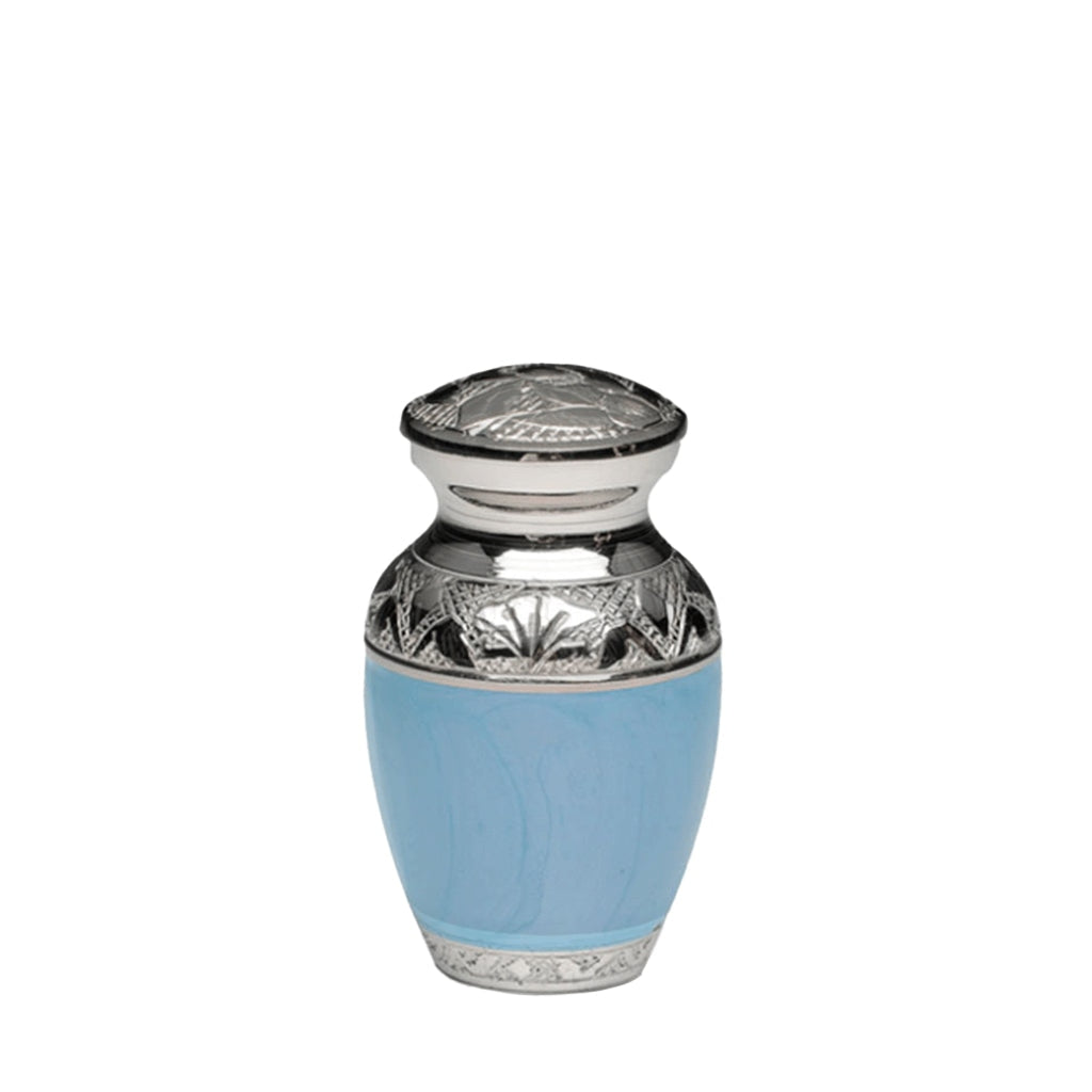 KEEPSAKE Nickel Plated Brass Urn -1528- Fleur-de-Lis Blue