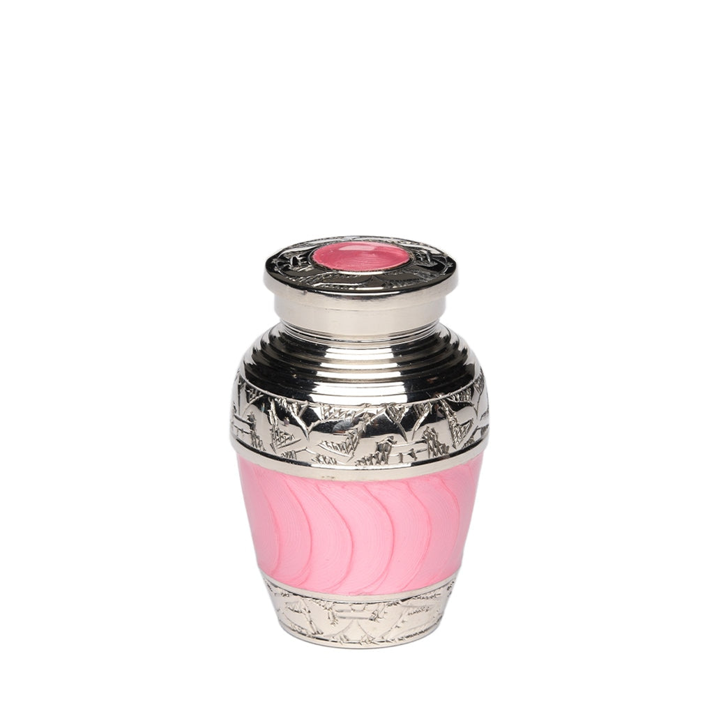 KEEPSAKE Nickel Plated Brass Urn -1528- Fleur-de-Lis Pink