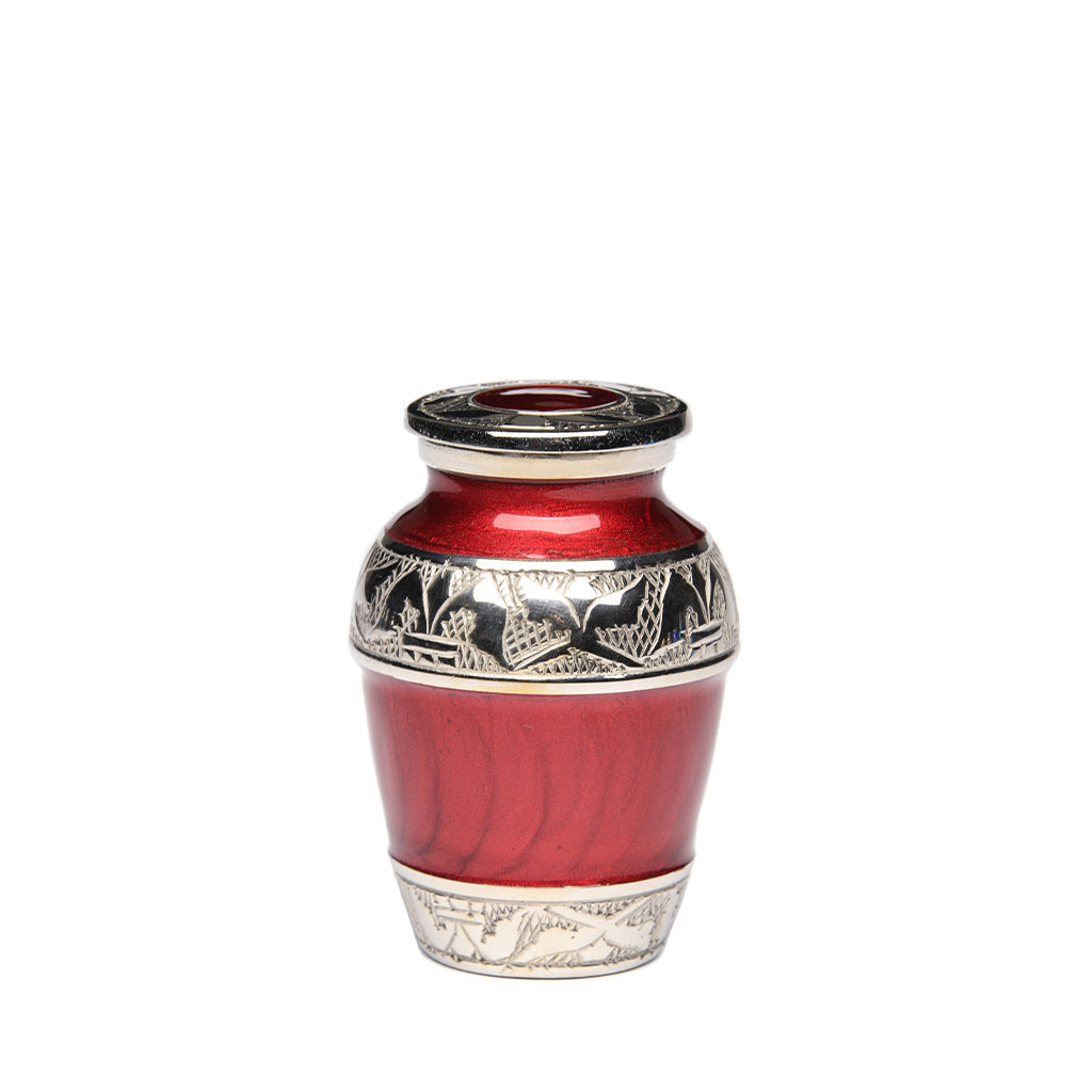 KEEPSAKE Nickel Plated Brass Urn -1528- Fleur-de-Lis Crimson