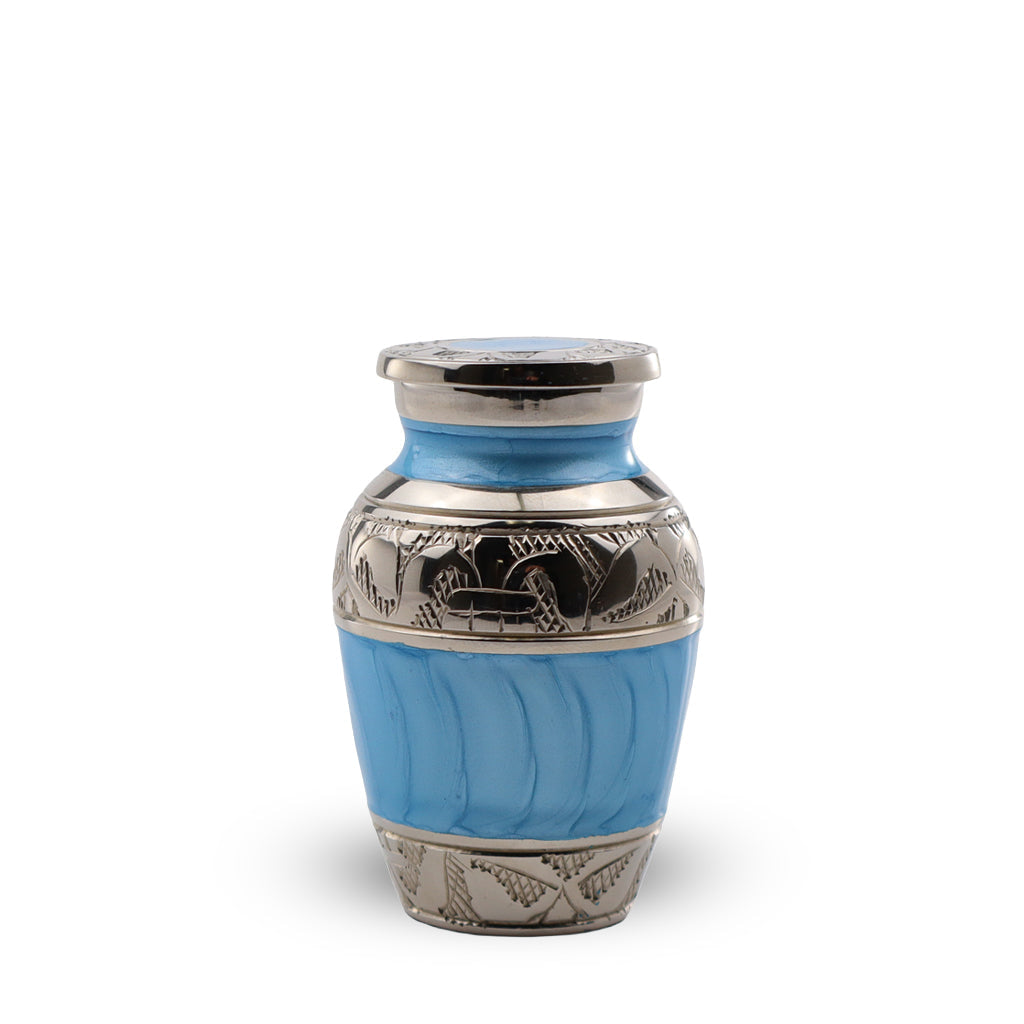 KEEPSAKE Nickel Plated Brass Urn -1528- Fleur-de-Lis Turquoise