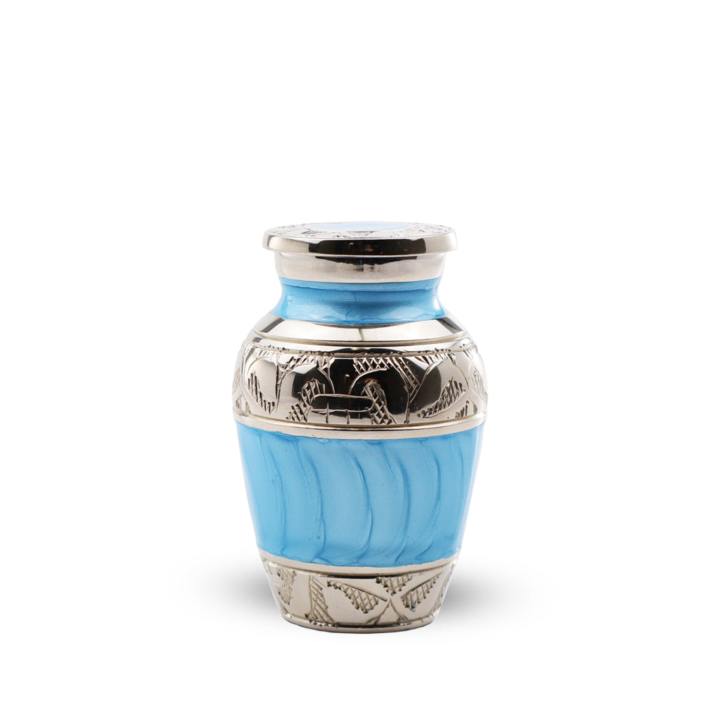 KEEPSAKE Nickel Plated Brass Urn -1528- Fleur-de-Lis Turquoise