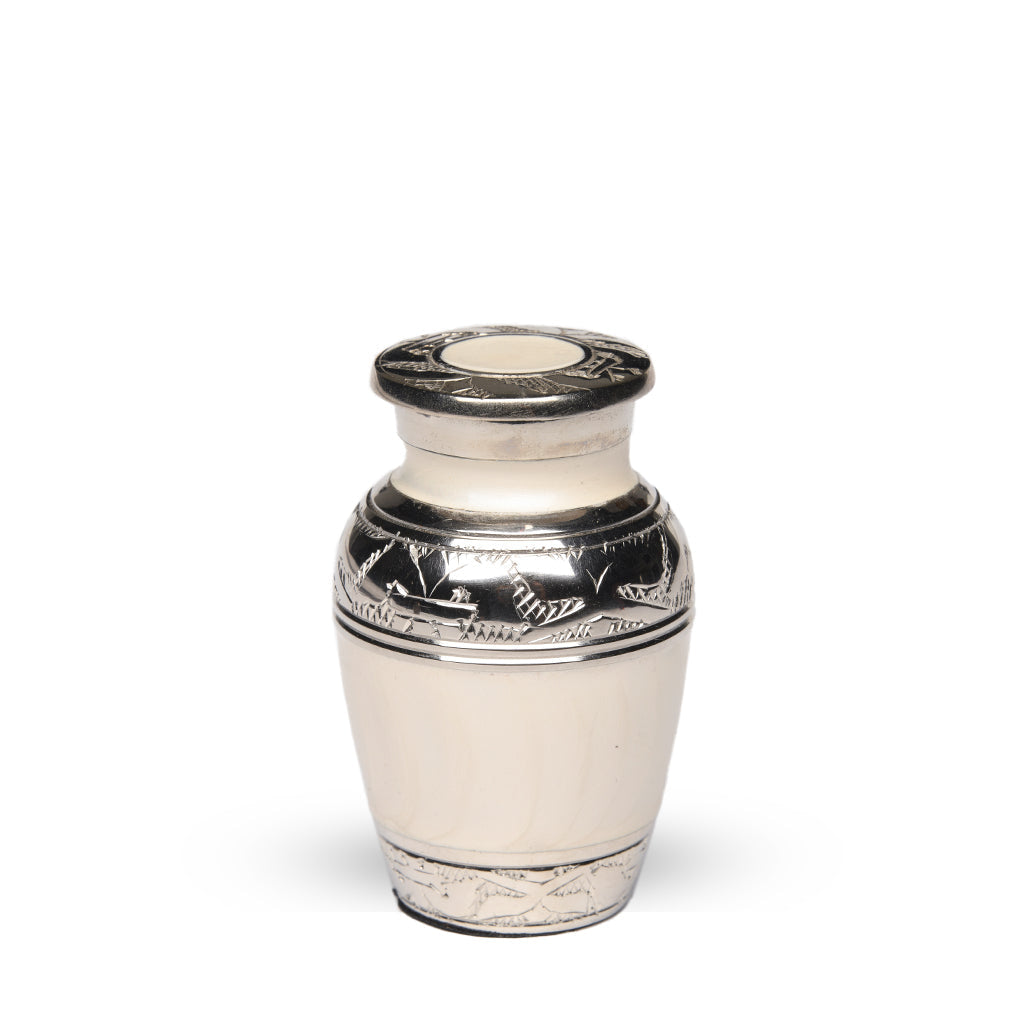 KEEPSAKE Nickel Plated Brass Urn -1528- Fleur-de-Lis White