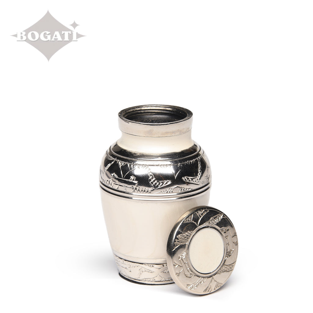 KEEPSAKE Nickel Plated Brass Urn -1528- Fleur-de-Lis