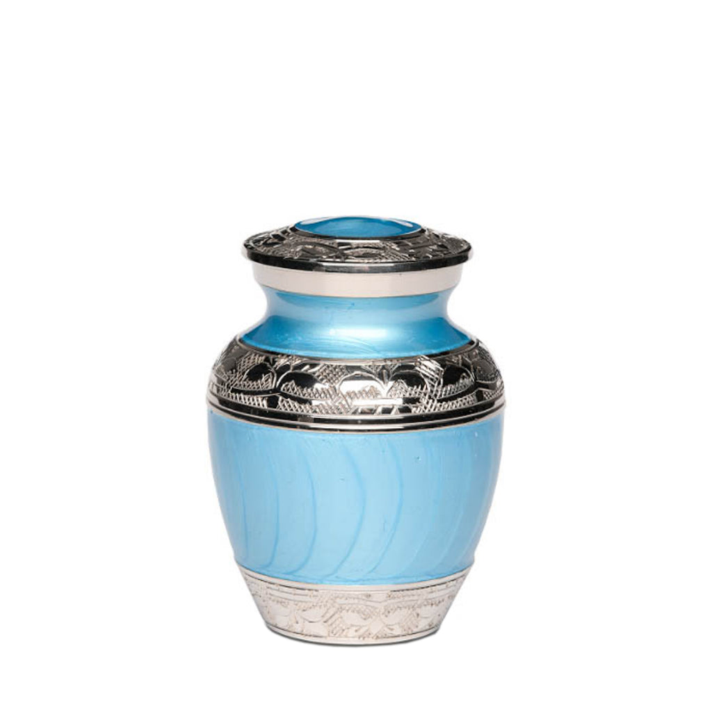 EXTRA SMALL Nickel Plated Brass Urn -1528- Fleur-de-Lis Blue