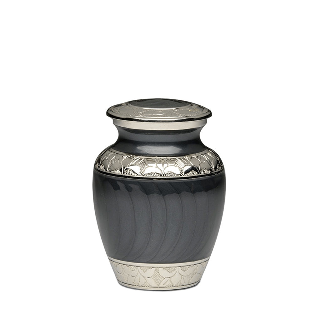 EXTRA SMALL Nickel Plated Brass Urn -1528- Fleur-de-Lis Charcoal